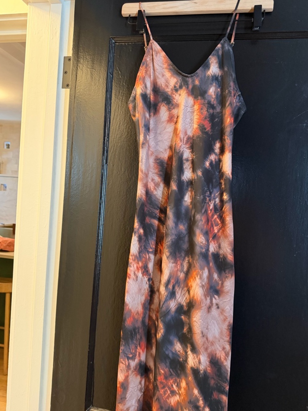 RESA Tie-Dye Midi Slip Dress in Black and Orange